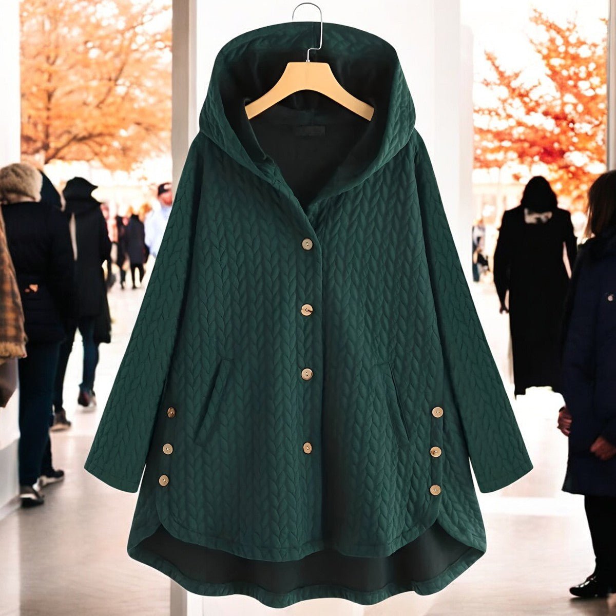 Teresa - Leichte Damen - Winterjacke mit Kapuze, Flechtmuster und Knopfverschluss - Livezo