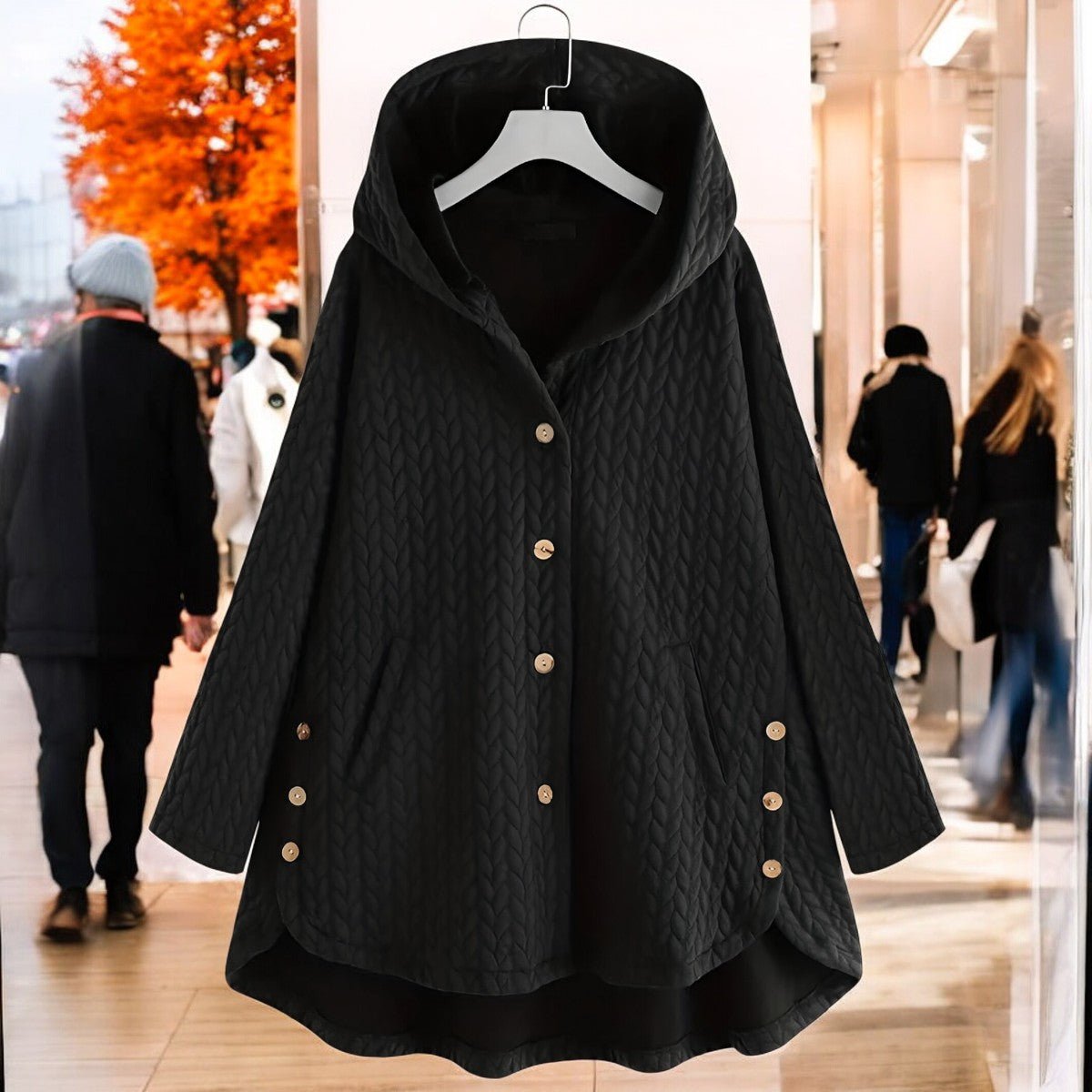 Teresa - Leichte Damen - Winterjacke mit Kapuze, Flechtmuster und Knopfverschluss - Livezo