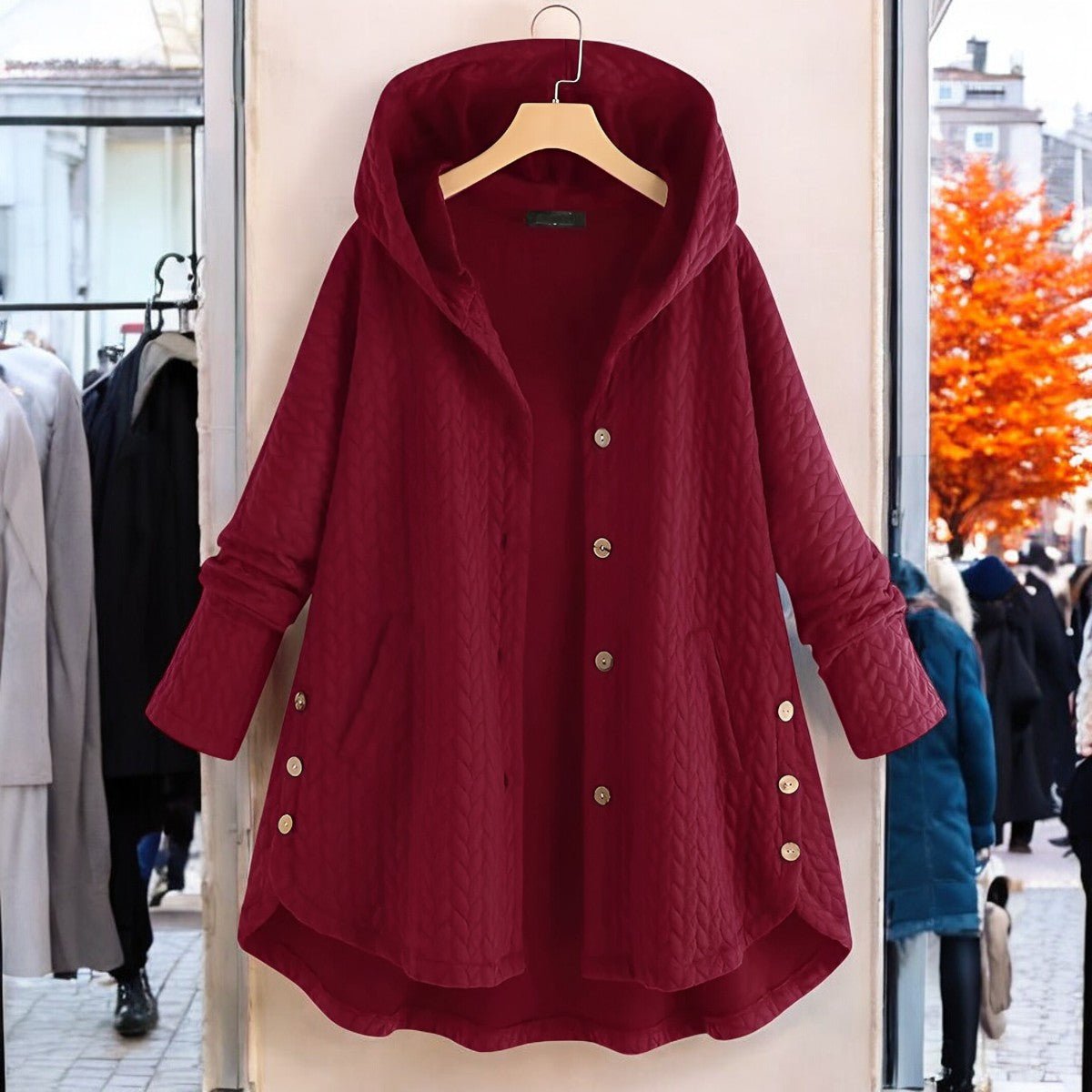 Teresa - Leichte Damen - Winterjacke mit Kapuze, Flechtmuster und Knopfverschluss - Livezo
