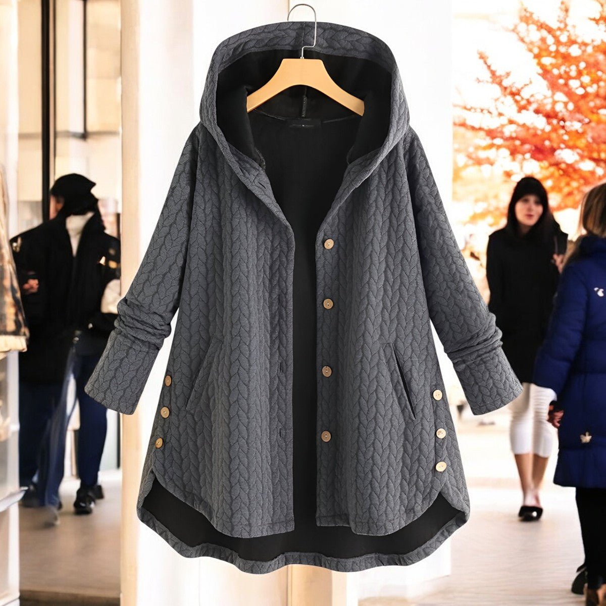 Teresa - Leichte Damen - Winterjacke mit Kapuze, Flechtmuster und Knopfverschluss - Livezo