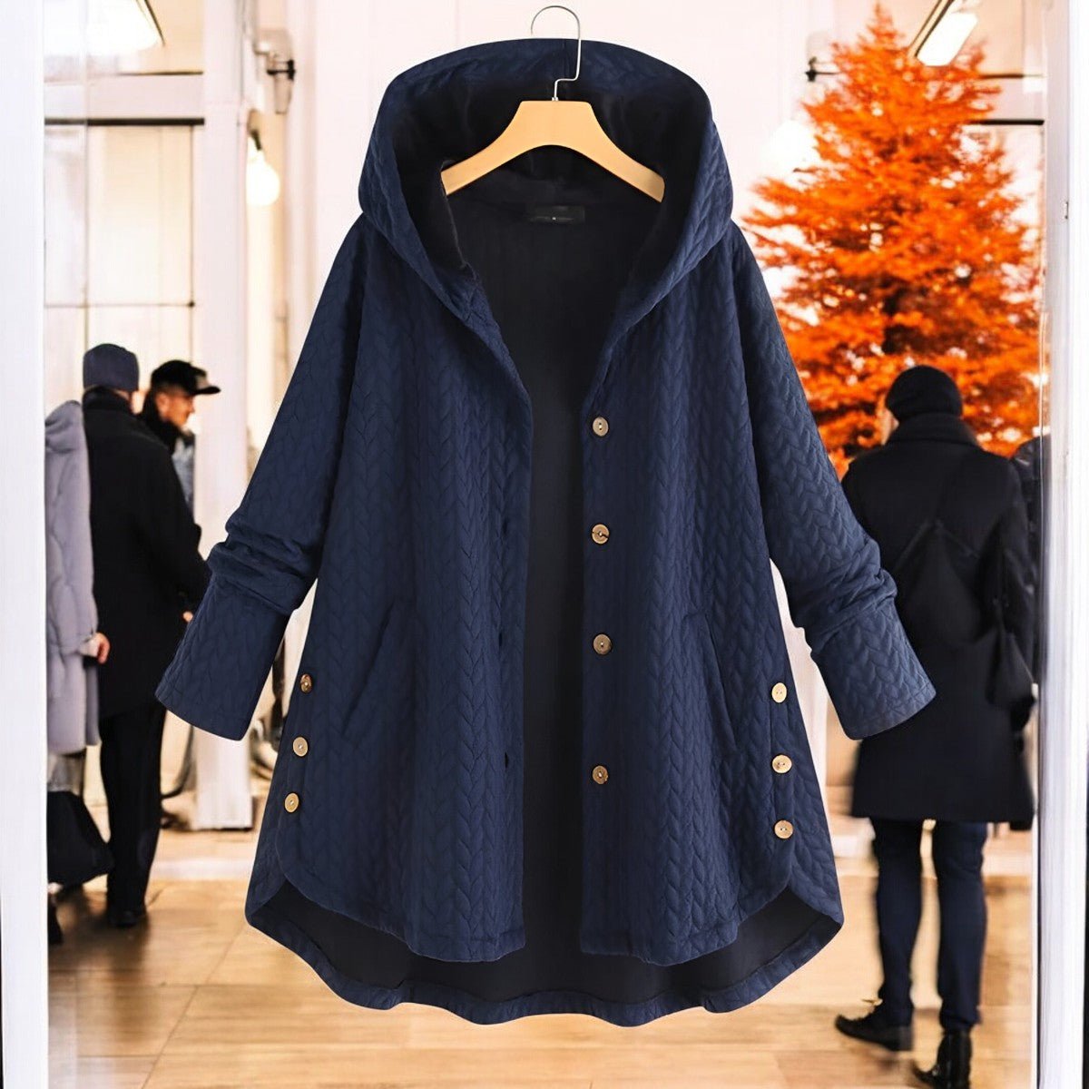 Teresa - Leichte Damen - Winterjacke mit Kapuze, Flechtmuster und Knopfverschluss - Livezo