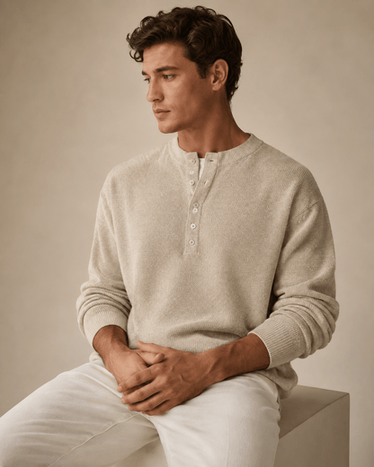 Textured Knit Henley Shirt - Harren Cole