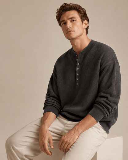 Textured Knit Henley Shirt - Harren Cole