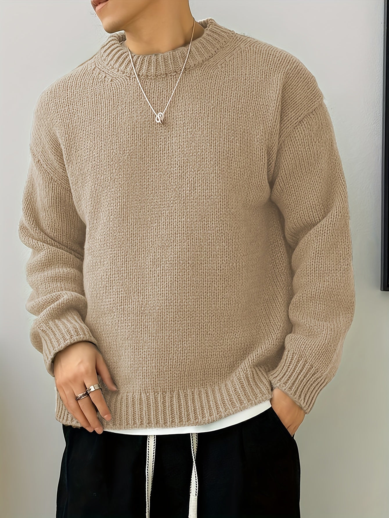 Textured Knit Oversized Crewneck Sweater - Harren Cole