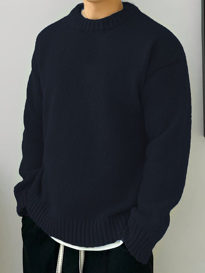 Textured Knit Oversized Crewneck Sweater - Harren Cole