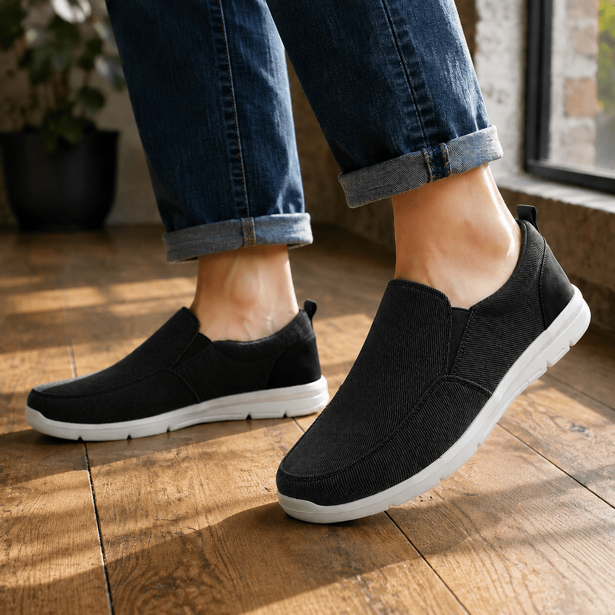 Textured Woven Slip-On Shoes With White Sole - Harren Cole