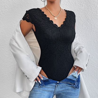 Tilly - V - Ausschnitt Spitze figurbetonter Body - Livezo