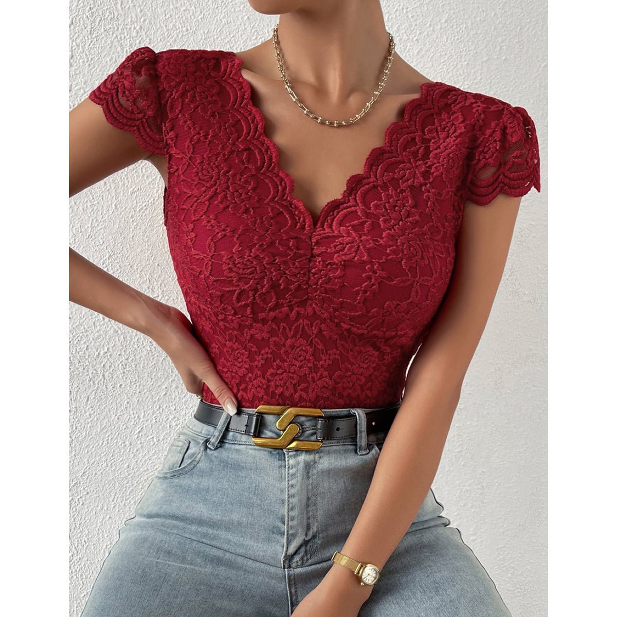 Tilly - V - Ausschnitt Spitze figurbetonter Body - Livezo