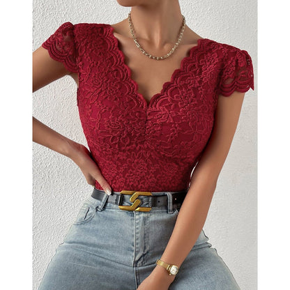 Tilly - V - Ausschnitt Spitze figurbetonter Body - Livezo