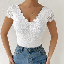Tilly - V - Ausschnitt Spitze figurbetonter Body - Livezo
