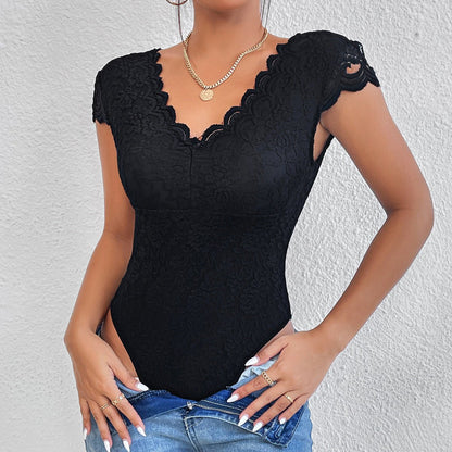 Tilly - V - Ausschnitt Spitze figurbetonter Body - Livezo