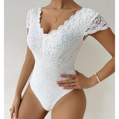 Tilly - V - Ausschnitt Spitze figurbetonter Body - Livezo