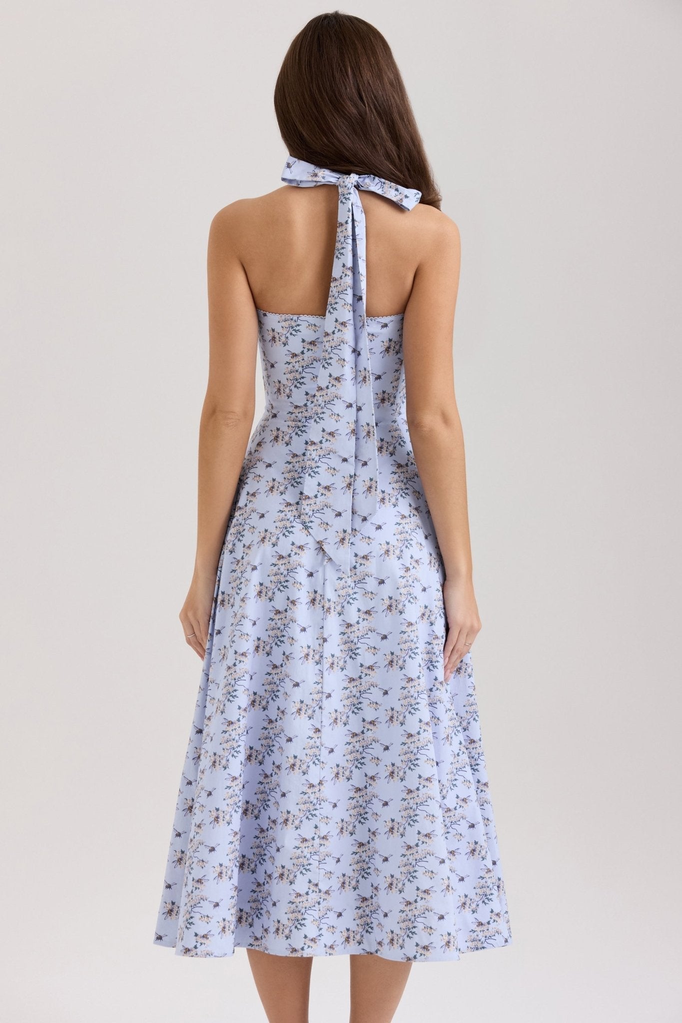 Trägerloses Neckholder A - Linien Blumenmuster Kleid - Livezo