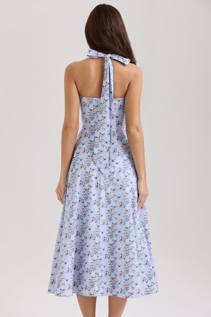 Trägerloses Neckholder A - Linien Blumenmuster Kleid - Livezo