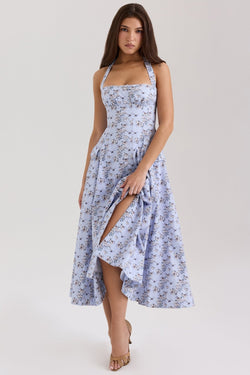 Trägerloses Neckholder A - Linien Blumenmuster Kleid - Livezo