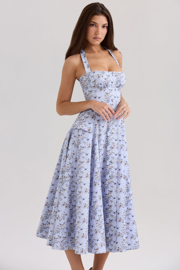 Trägerloses Neckholder A - Linien Blumenmuster Kleid - Livezo