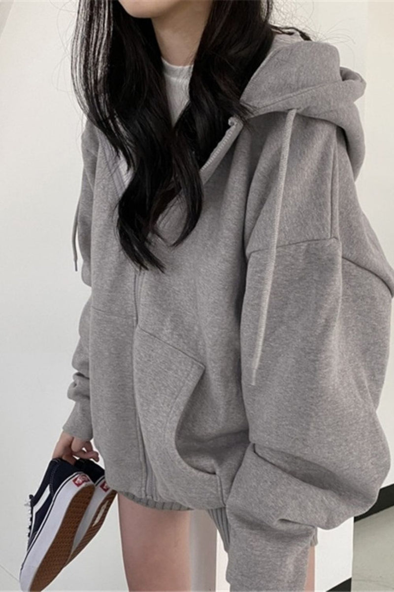 Übergroßer Hoodie im koreanischen Stil in einfarbiger Ausführung - Livezo