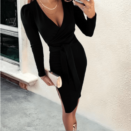 Ulaine - Langarm V - Ausschnitt Midi - Kleid - Livezo