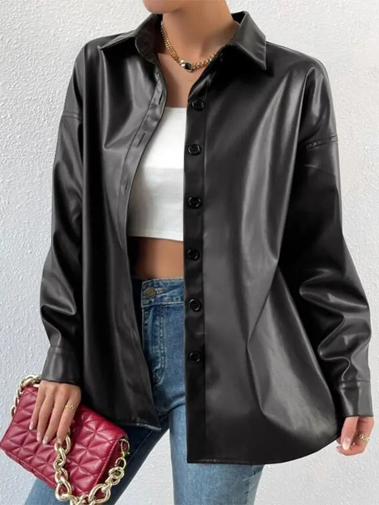 Vintage Leder - Bomberjacke mit Reverskragen und Knopfverschluss - Livezo