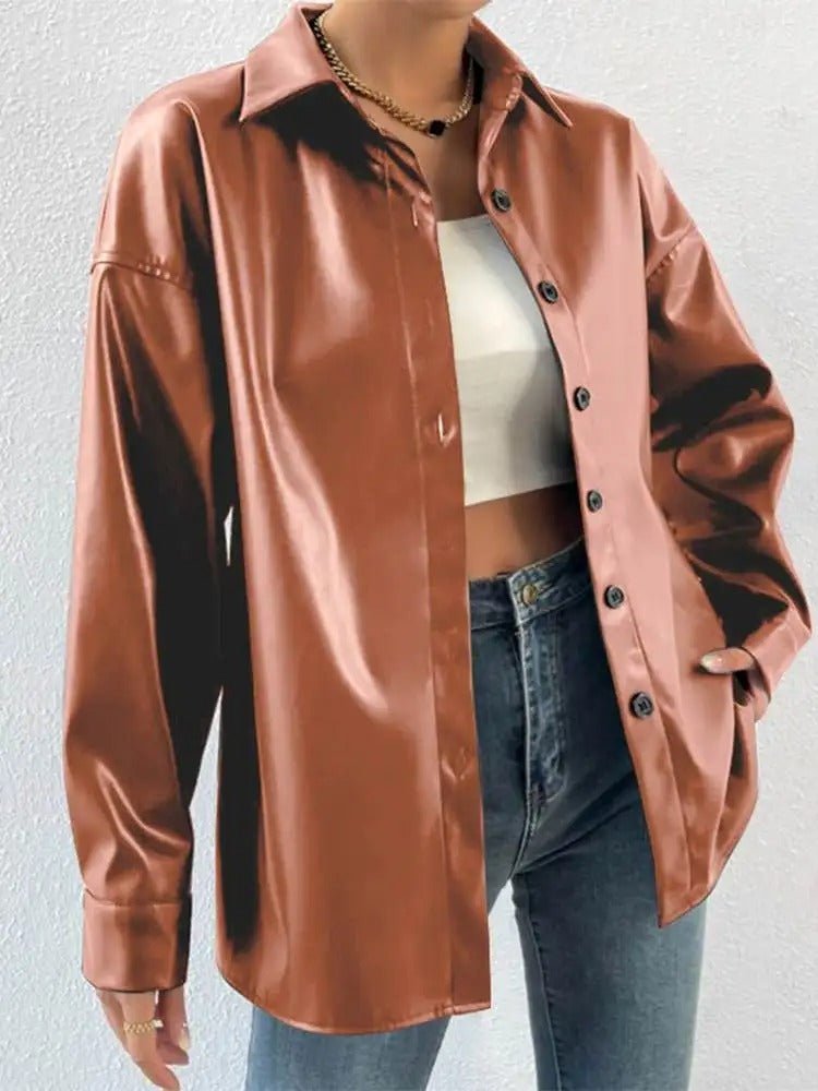 Vintage Leder - Bomberjacke mit Reverskragen und Knopfverschluss - Livezo