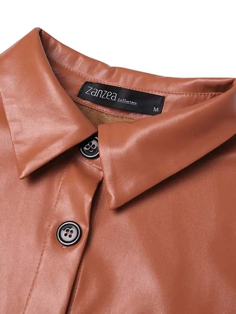 Vintage Leder - Bomberjacke mit Reverskragen und Knopfverschluss - Livezo