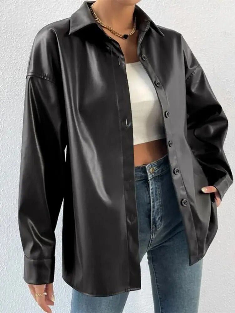 Vintage Leder - Bomberjacke mit Reverskragen und Knopfverschluss - Livezo