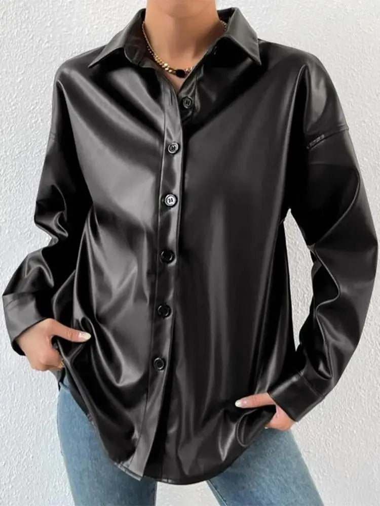 Vintage Leder - Bomberjacke mit Reverskragen und Knopfverschluss - Livezo