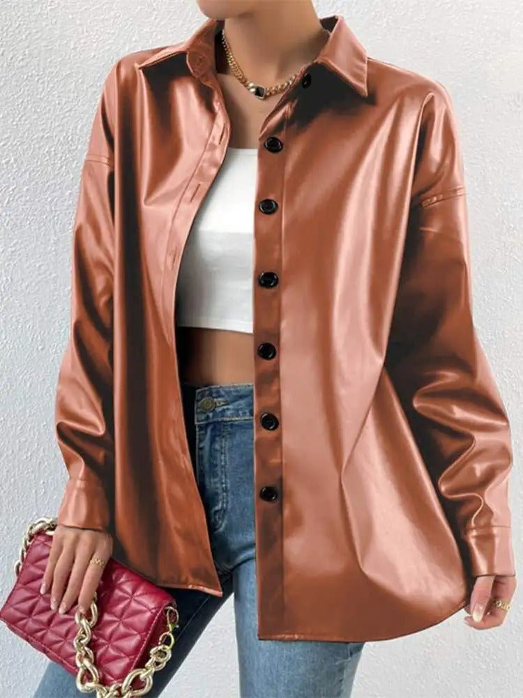 Vintage Leder - Bomberjacke mit Reverskragen und Knopfverschluss - Livezo