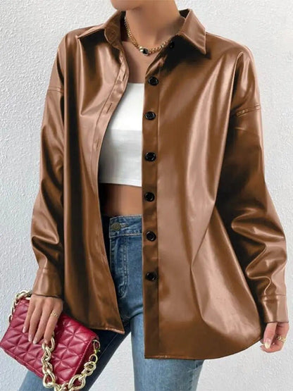 Vintage Leder - Bomberjacke mit Reverskragen und Knopfverschluss - Livezo