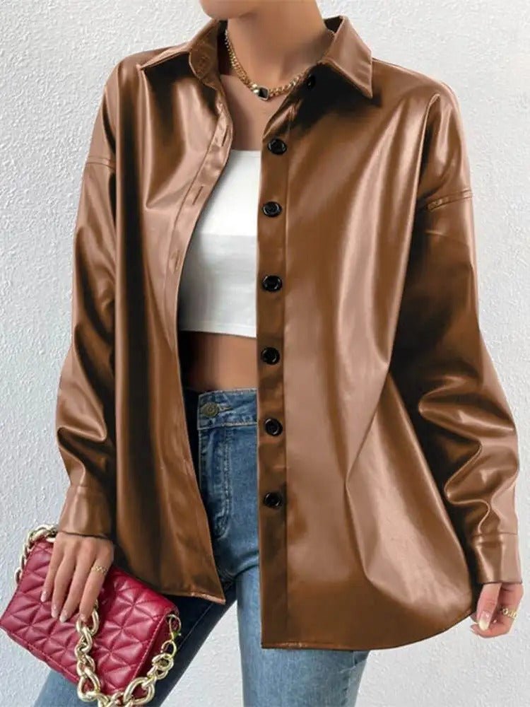 Vintage Leder - Bomberjacke mit Reverskragen und Knopfverschluss - Livezo