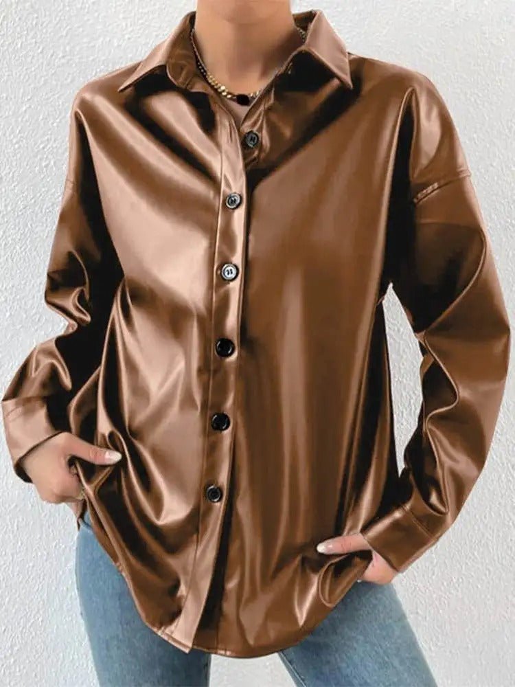 Vintage Leder - Bomberjacke mit Reverskragen und Knopfverschluss - Livezo