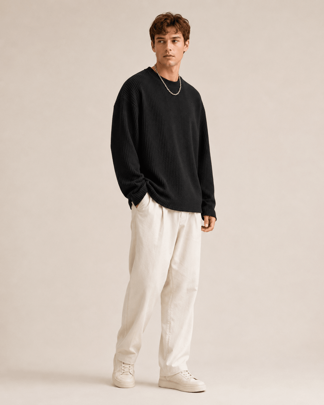 Waffle Texture Relaxed Fit Pullover - Harren Cole