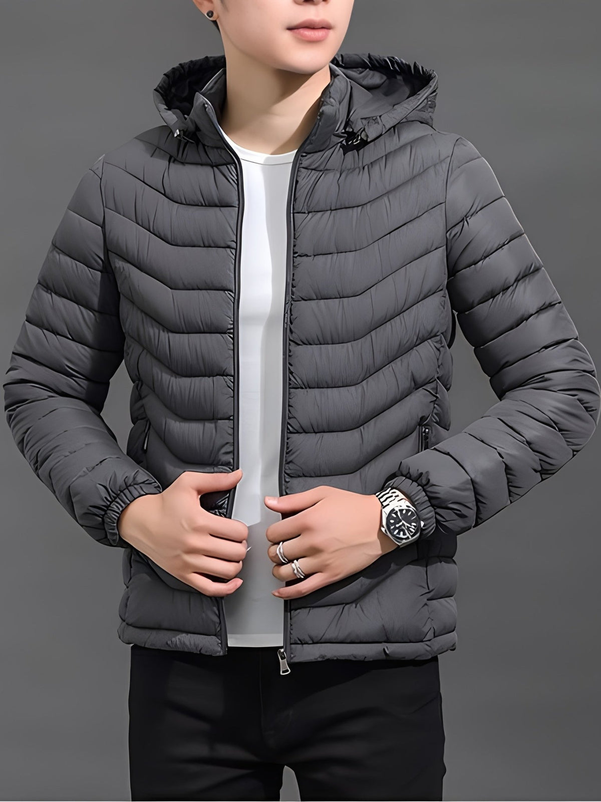 Warm Quilted Jacket With Detachable Hood - Harren Cole