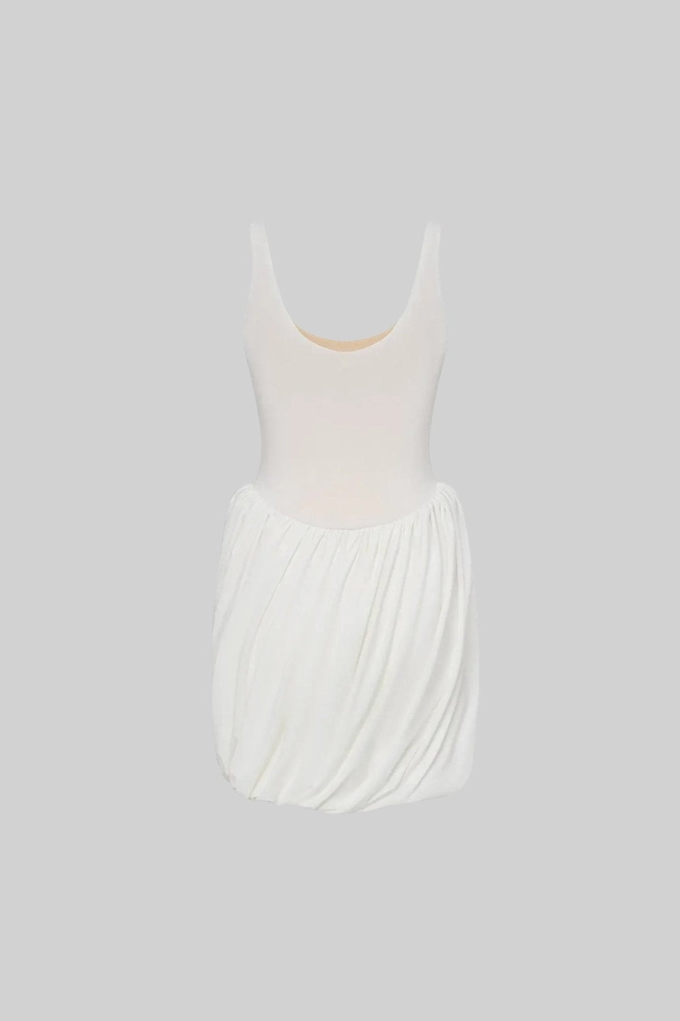 Weißes Drapiertes Minikleid mit Skulpturalem Rock und Seitenschlitz - Livezo