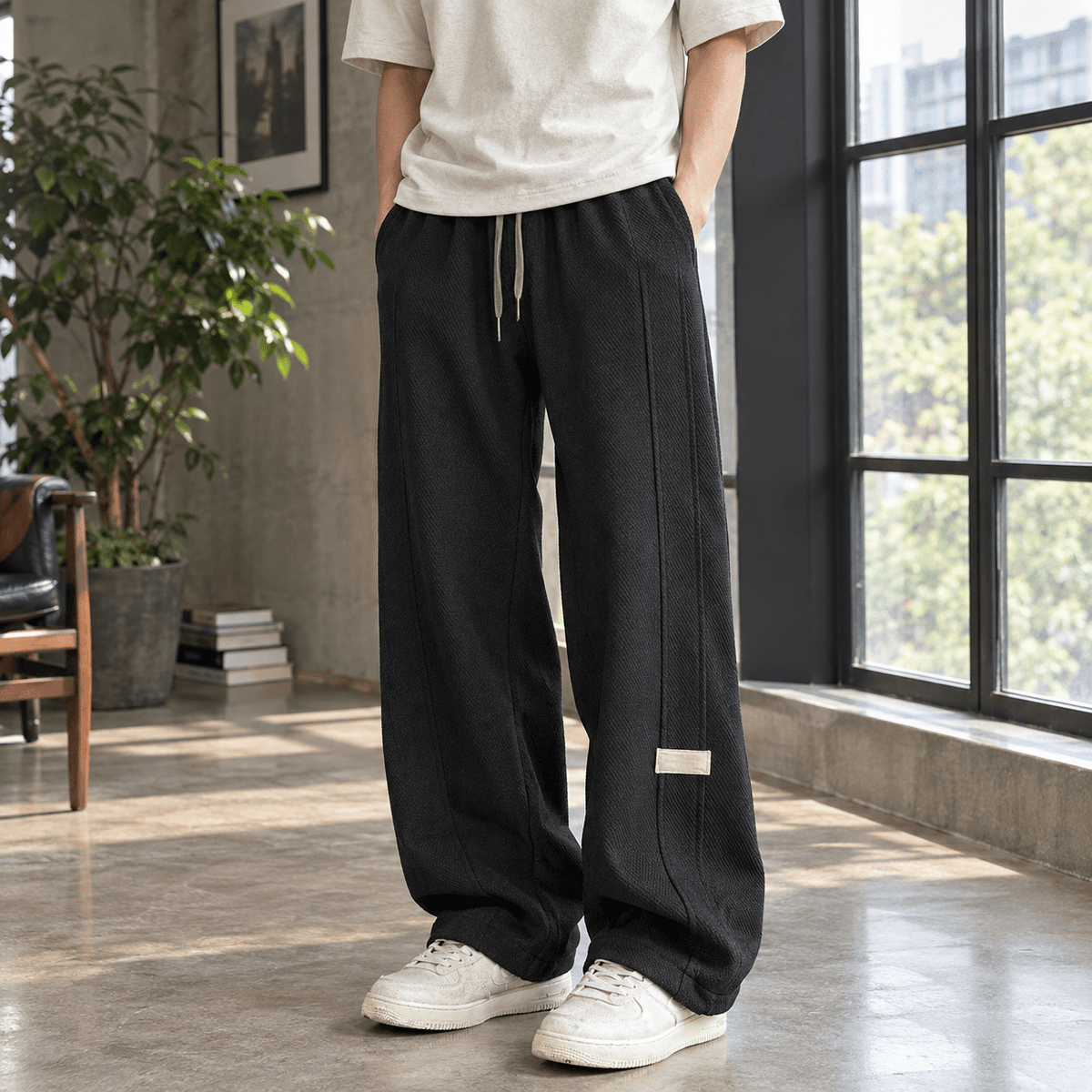 Wide-Leg Pants Textured Cotton Blend - Harren Cole
