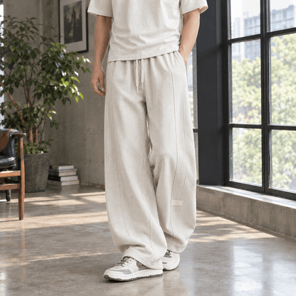 Wide-Leg Pants Textured Cotton Blend - Harren Cole