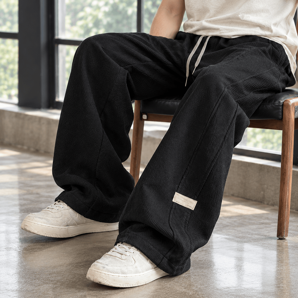 Wide-Leg Pants Textured Cotton Blend - Harren Cole