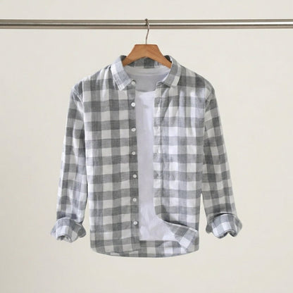 Woven Check Button-Down Shirt Grey and Blue - Harren Cole