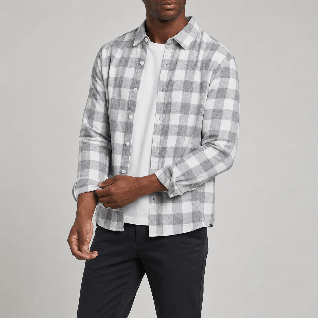 Woven Check Button-Down Shirt Grey and Blue - Harren Cole
