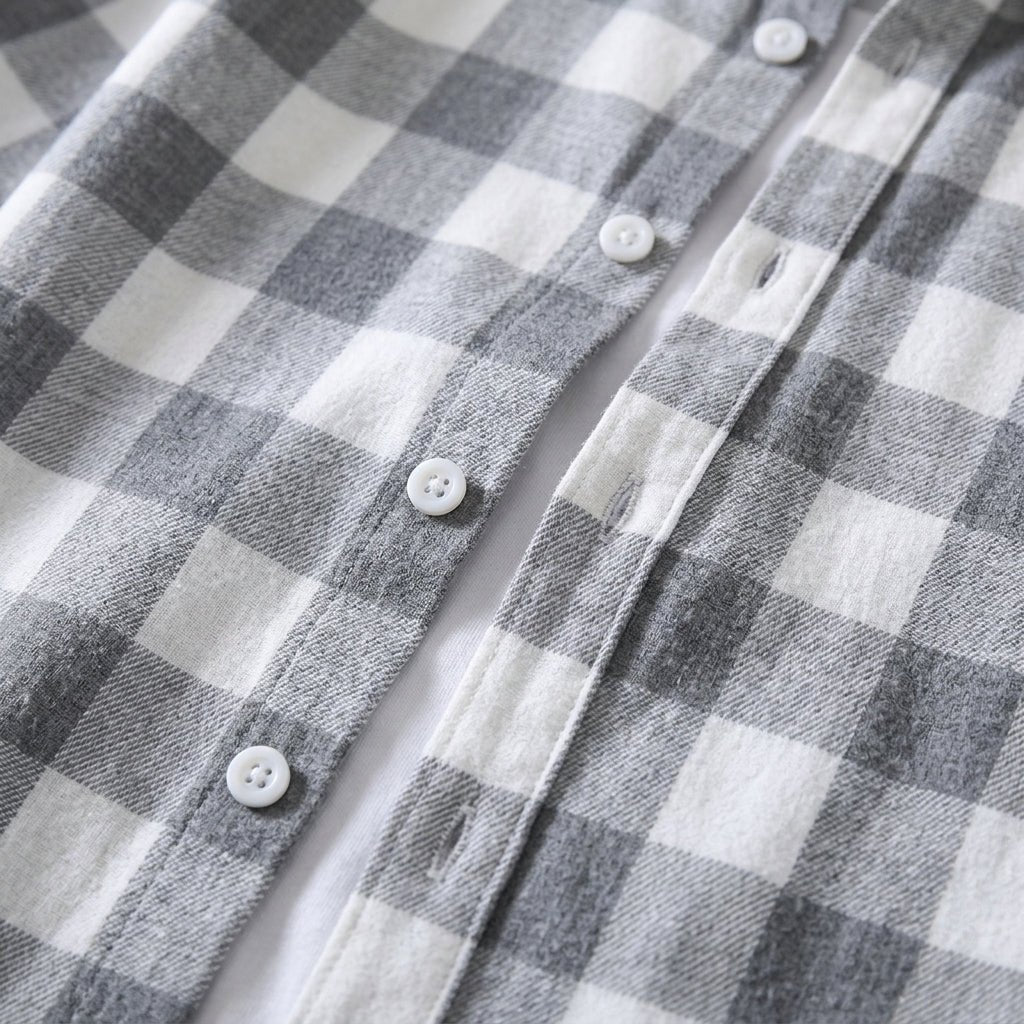 Woven Check Button-Down Shirt Grey and Blue - Harren Cole