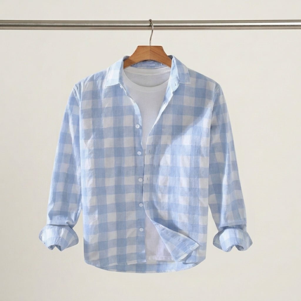 Woven Check Button-Down Shirt Grey and Blue - Harren Cole