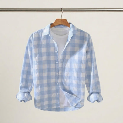 Woven Check Button-Down Shirt Grey and Blue - Harren Cole
