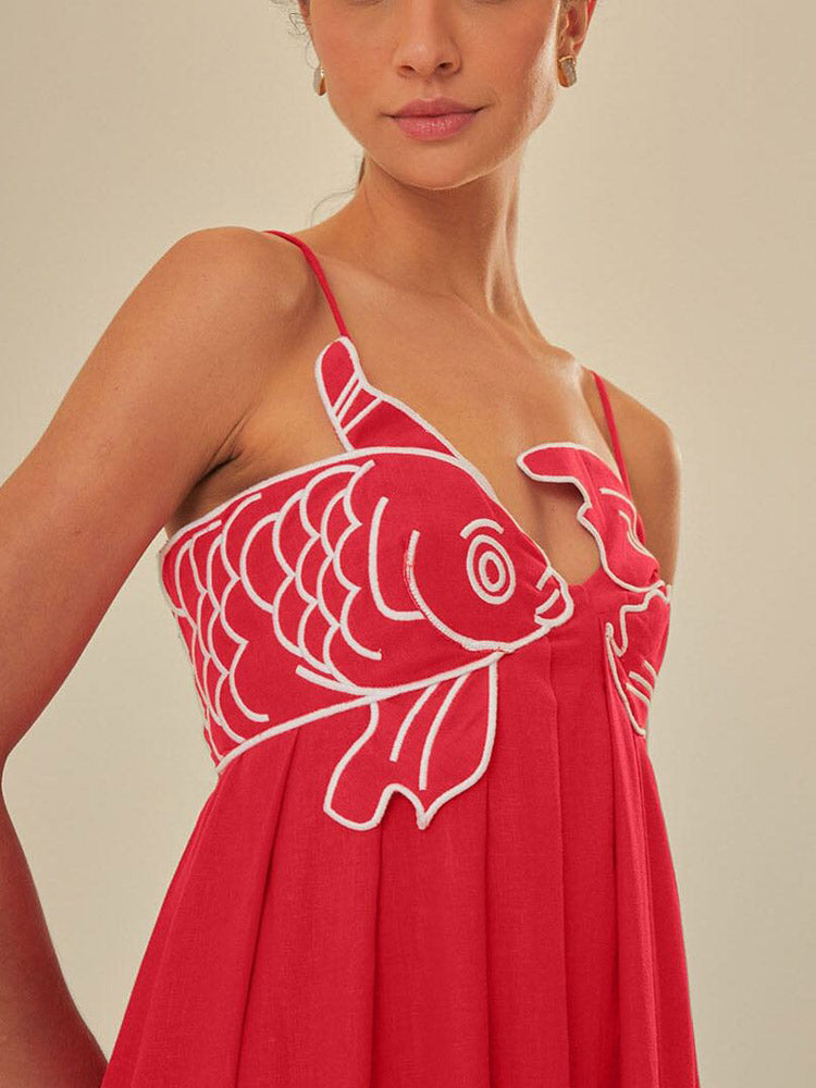 Fisch Top Leinenmischung Maxikleid