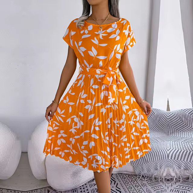 Eva - Fashion Floral Plissee A Line Langes Kleid