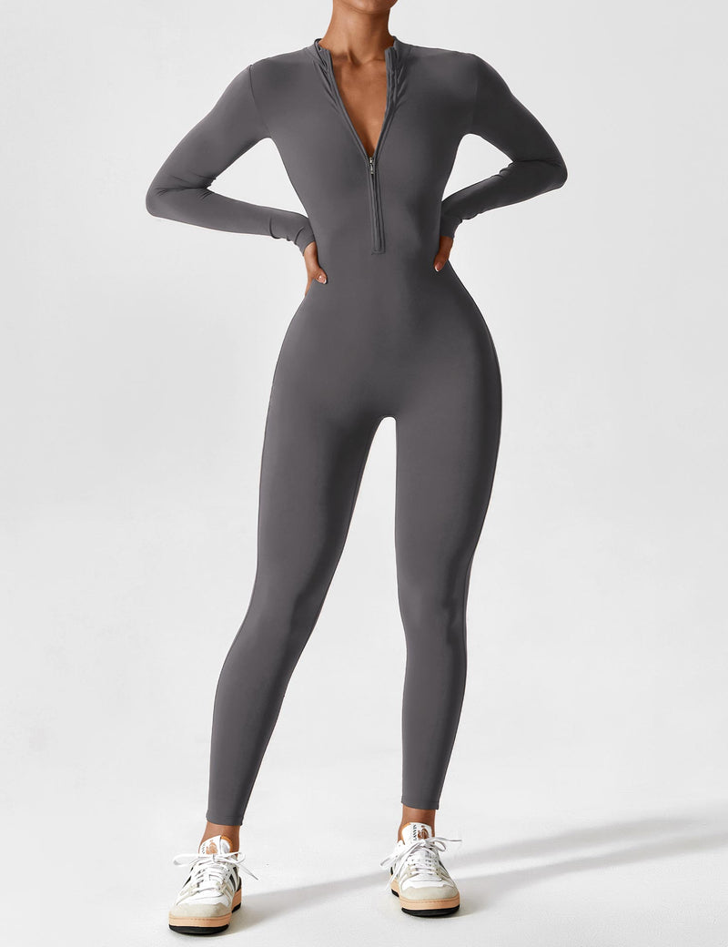 Bella - Langärmeliger Jumpsuit mit Reißverschluss