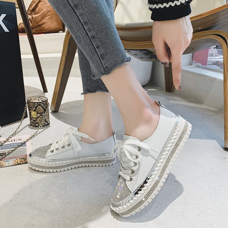 Zeitlose Diamant Silber Leder Sneakers - Livezo