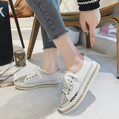 Zeitlose Diamant Silber Leder Sneakers - Livezo