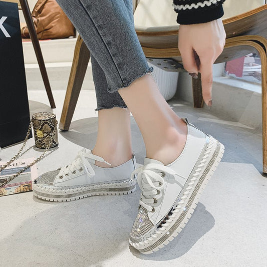 Zeitlose Diamant Silber Leder Sneakers - Livezo