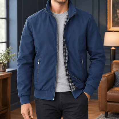 Zip Front Woven Jacket With Stand Collar - Harren Cole