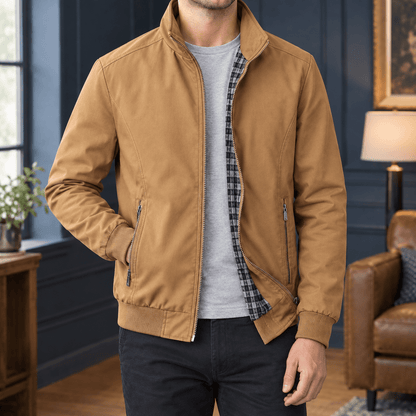 Zip Front Woven Jacket With Stand Collar - Harren Cole